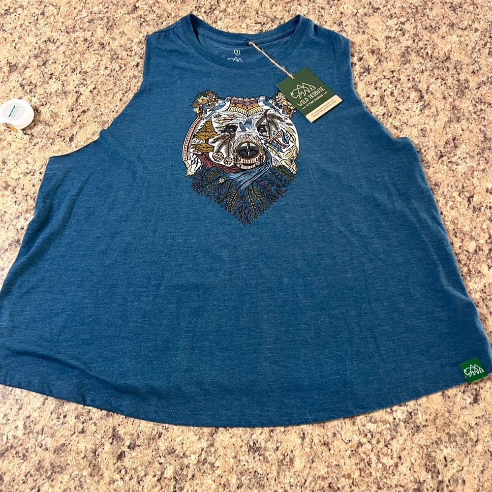 NWT Wild Tribute Blue Bohemian Bear tank top